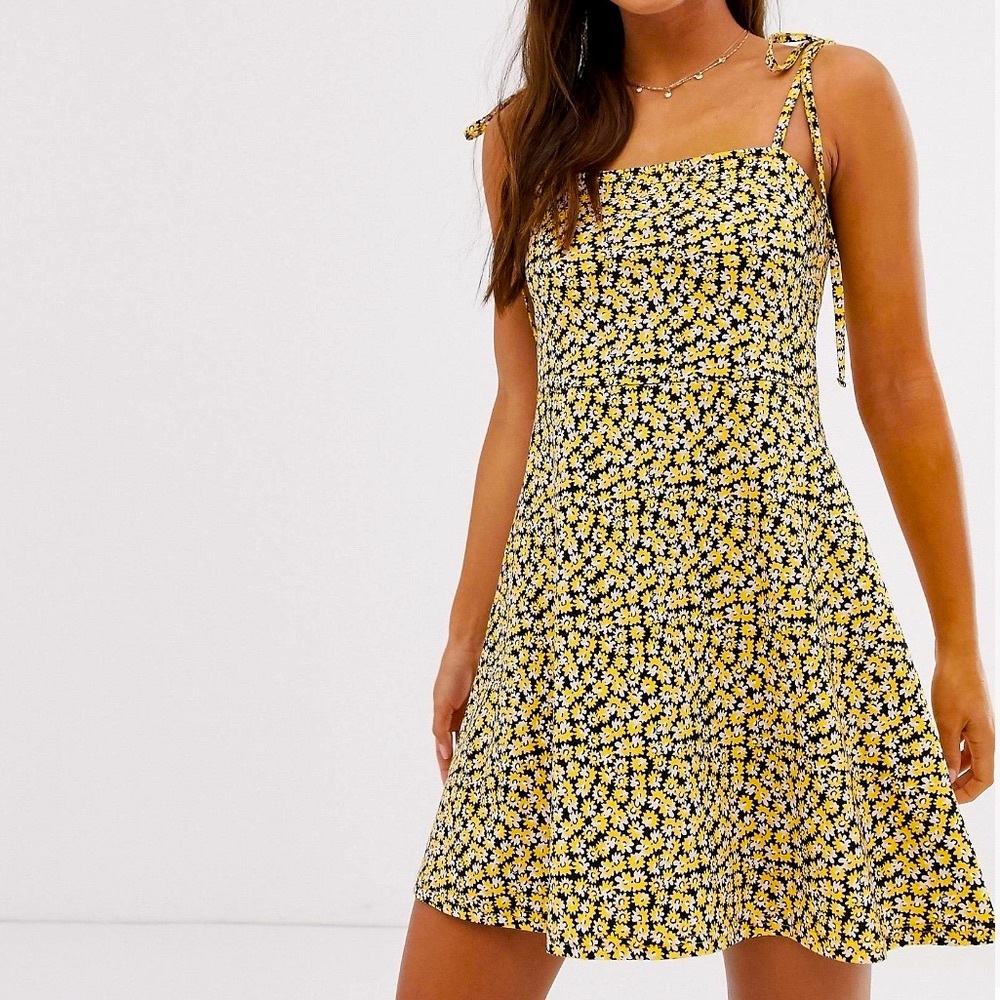 ASOS Daisy Print Square Neck Dress w/Tie Straps